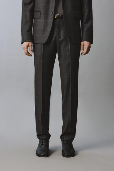 100% WOOL CHECK SUIT TROUSERS - Dark grey marl by Zara