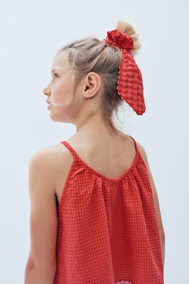 GINGHAM BOW SCRUNCHIE LIMITED EDITION - Red / Orange by Zara