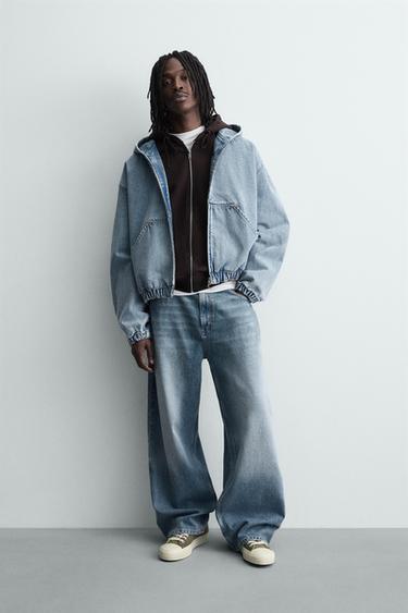 WASHED HOODED JACKET - Light blue by Zara