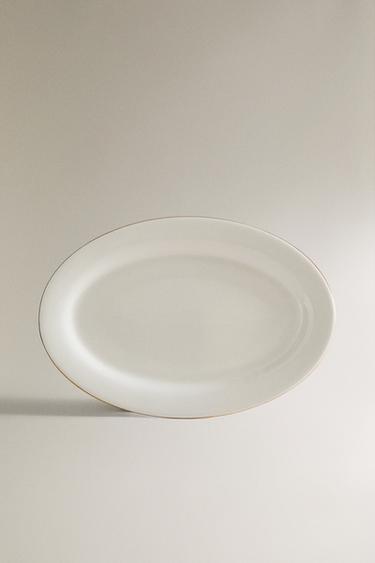 RIMMED BONE CHINA OVAL SERVING DISH - Gold by Zara - Image 0