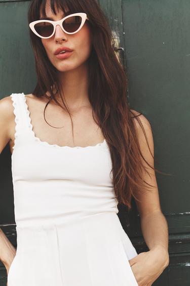 STRETCH TOP WITH FAUX PEARLS - White by Zara