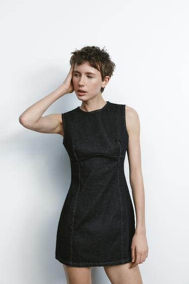 SHORT DENIM-EFFECT DRESS - Anthracite grey by Zara