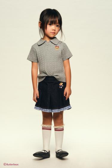 BUTTERBEAR © CABLE-KNIT POLO SHIRT - Grey marl by Zara