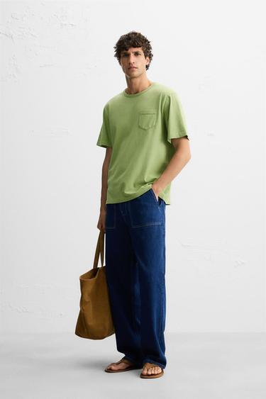 WASHED T-SHIRT WITH POCKET - Green by Zara - Image 0