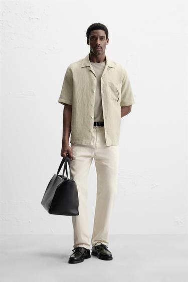 STRAIGHT-LEG PLEATED TROUSERS - Stone by Zara - Image 0