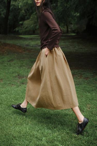 ZW COLLECTION CAPE MIDI SKIRT - camel by Zara