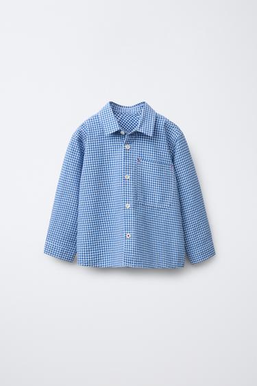 GINGHAM SHIRT WITH POCKET - Blue by Zara