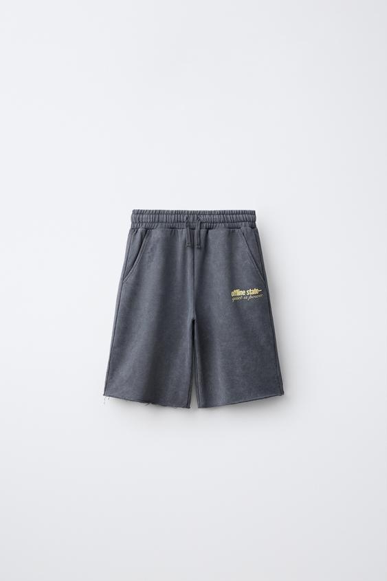 LONG SLOGAN PRINT BERMUDA SHORTS - Anthracite grey by Zara - Image 0