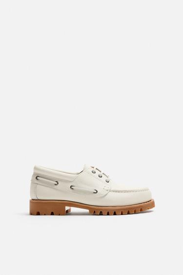 LEATHER DECK SHOES - White by Zara