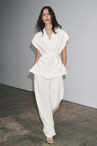 LINEN BLEND PLEATED TROUSERS ZW COLLECTION - White by Zara