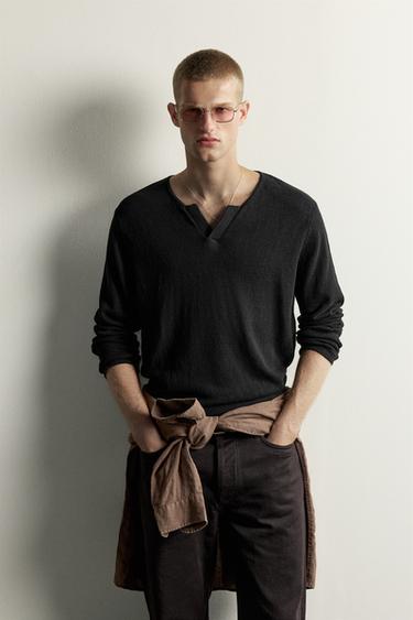 COTTON - LINEN KNIT T-SHIRT - Black by Zara