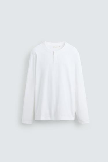 GRANDAD COLLAR T-SHIRT - White by Zara