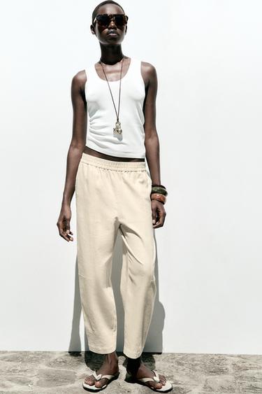 LINEN BLEND BALLOON TROUSERS - Sand by Zara - Image 0