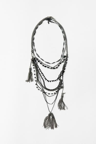 PACK OF 3 BEADED FRINGE NECKLACES - Silver by Zara