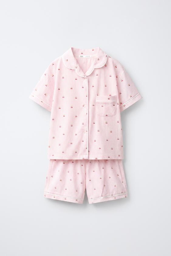 6-14 YEARS / STRIPED AND CHERRY PYJAMA SHIRT - White / Red by Zara - Image 0