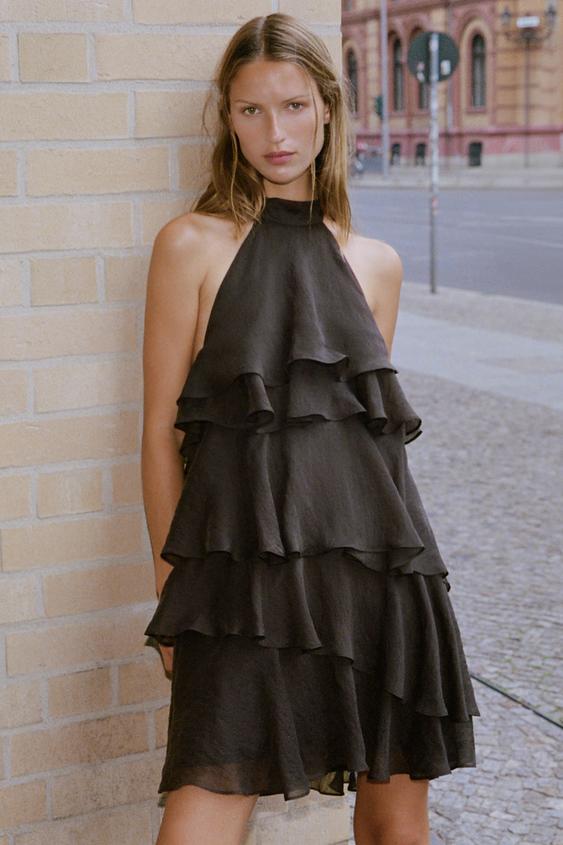 SHORT RUFFLED DRESS - Brown by Zara - Image 0
