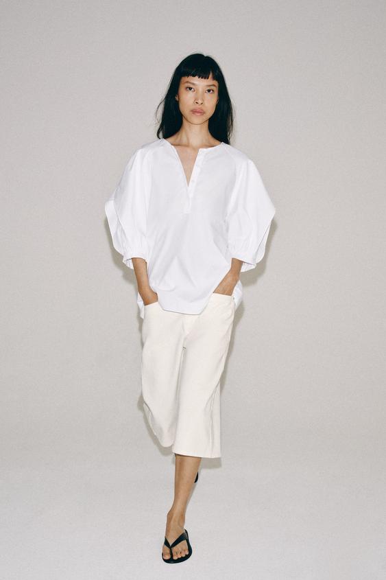 ZW COLLECTION PLEATED SLEEVE SHIRT - White by Zara - Image 0
