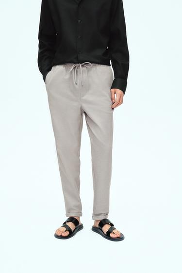EASY CARE JOGGER WAIST TROUSERS - Grey / Beige by Zara