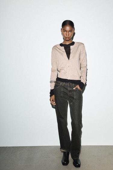 WOOL BLEND CARDIGAN WITH LONG SLEEVES - Mink by Zara