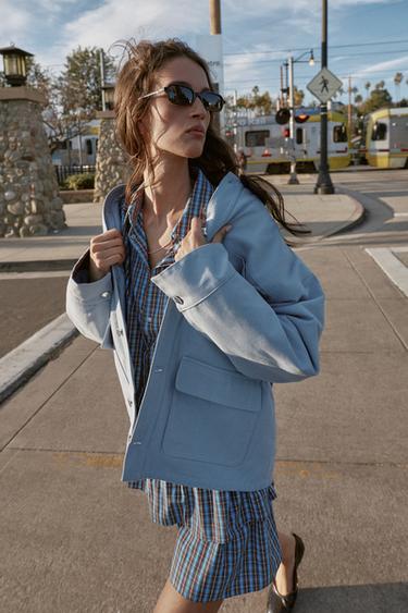 QUILTED JACKET WITH CONTRAST COLLAR - Sky blue by Zara