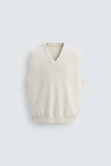COTTON KNIT WAISTCOAT - Stone by Zara
