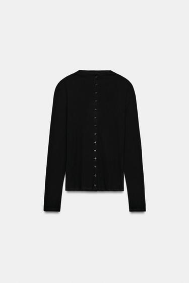 BUTTONED HIGH NECK T-SHIRT - Black by Zara