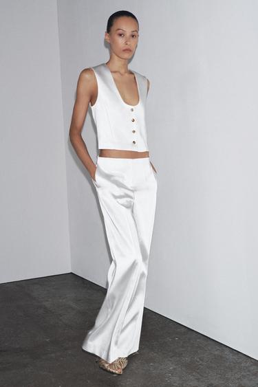 ZW COLLECTION SATIN TROUSERS - White by Zara