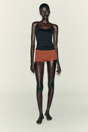 FINE STRAP POLYAMIDE T-SHIRT - Black by Zara