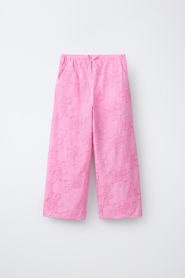 EMBROIDERED FLORAL WIDE-LEG TROUSERS - Mid-pink by Zara