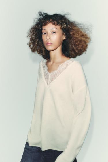 LACE KNIT JUMPER - Ecru by Zara