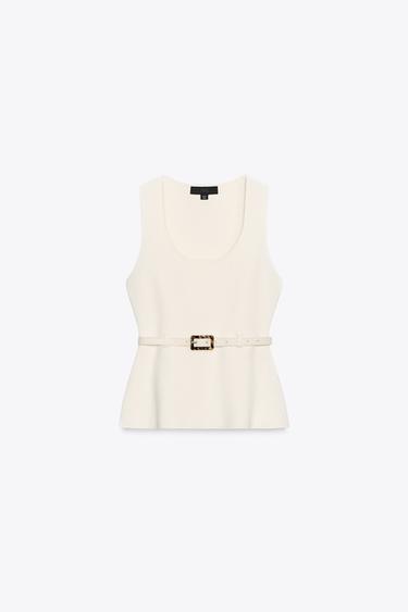 KNITTED TOP WITH BELT - Ecru by Zara