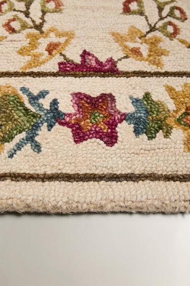 FLORAL PRINT WOOL RUG - Multicoloured by Zara