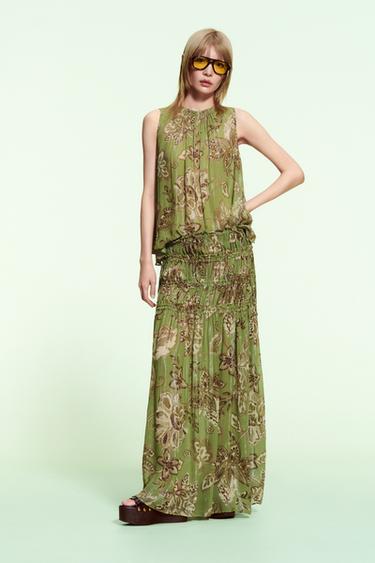 ZW COLLECTION FLORAL PRINT SKIRT - Green by Zara