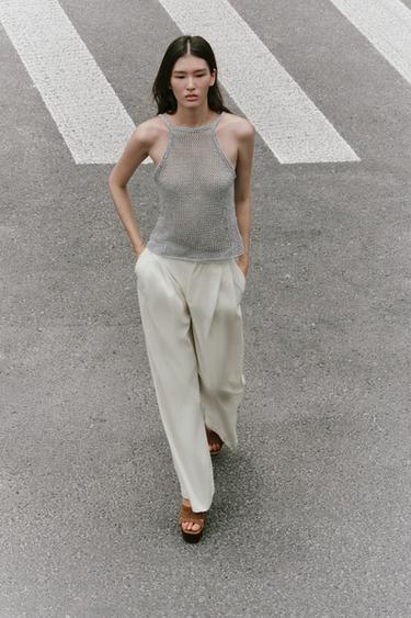 METALLIC THREAD CROCHET TOP - Silver by Zara