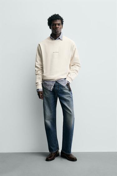 REGULAR FIT PRINTED SLOGAN SWEATSHIRT - Oyster-white by Zara - Image 0