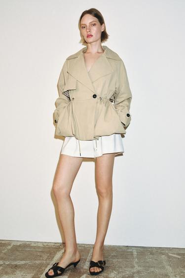 SHORT TRENCH COAT WITH ADJUSTABLE WAIST - Ecru / Beige by Zara