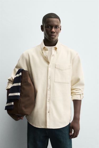 CONTRAST STITCHING OVERSHIRT - Ecru by Zara