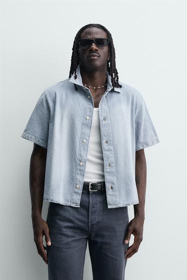 LIGHTWEIGHT BOXY FIT DENIM SHIRT - Light blue by Zara