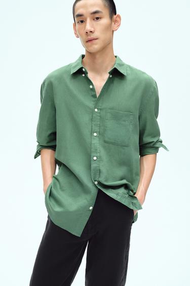 COTTON - LINEN SHIRT - GREEN by Zara