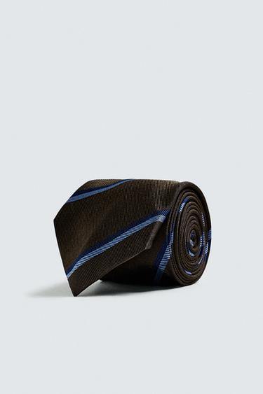 100% SILK STRIPED TIE - Navy blue by Zara