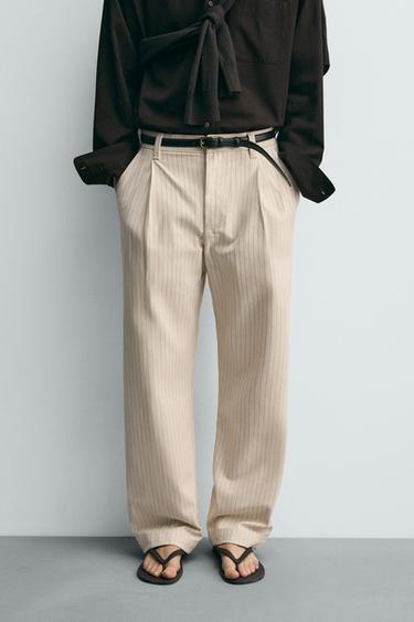 RELAXED FIT PINSTRIPED CHINO TROUSERS - Ecru by Zara