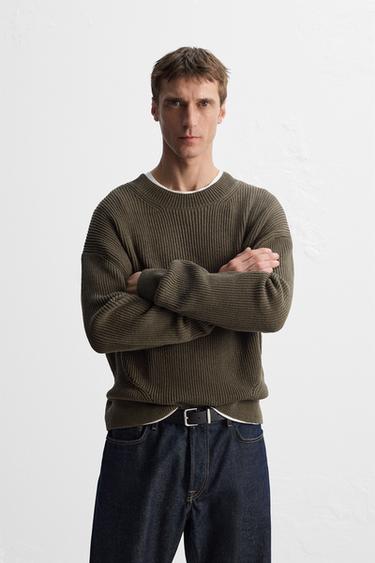 RELAXED FIT COTTON BLEND SWEATER - Khaki by Zara