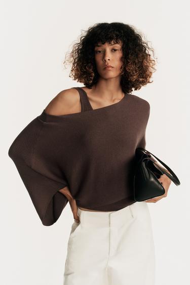 SHORT CAPE KNIT JUMPER - Brown by Zara