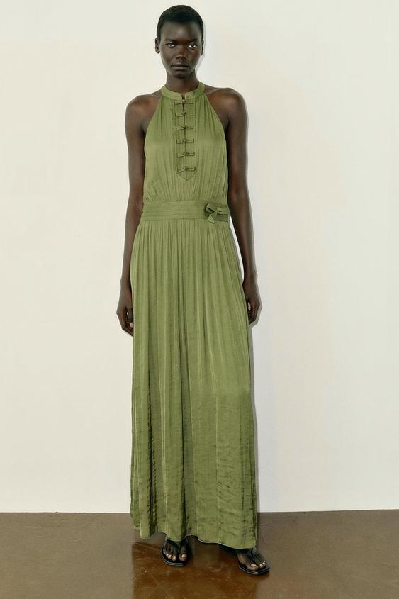 MAXI HALTER DRESS WITH FROG FASTENING - Khaki by Zara - Image 0