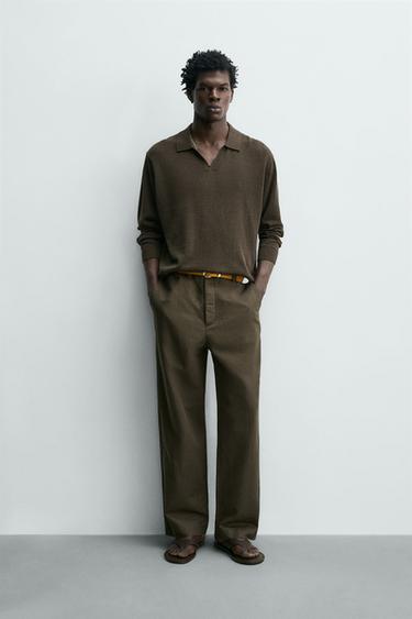 COTTON-SILK KNIT POLO SHIRT - Chocolate by Zara - Image 0