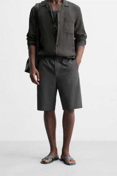 RELAXED FIT COTTON BERMUDA SHORTS - Grey by Zara