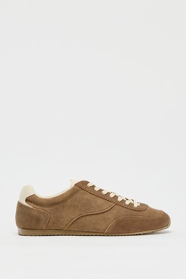 CONTRAST LEATHER TRAINERS - Brown by Zara