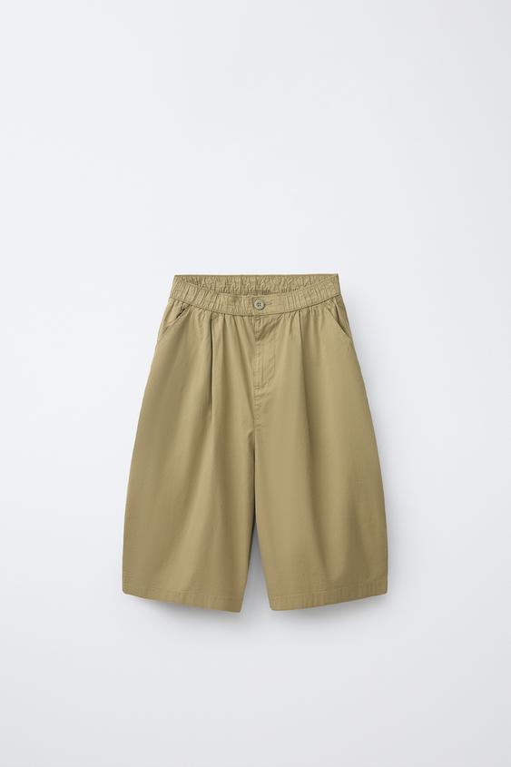 POPLIN BARREL BERMUDA SHORTS - Khaki by Zara - Image 0