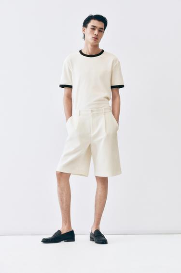 LOOSE-FITTING PLEATED BERMUDA SHORTS - Oyster-white by Zara