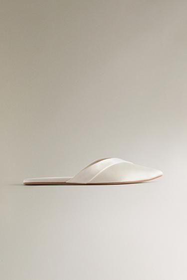 PLEATED SATEEN MULE SLIPPERS - Ecru White by Zara - Image 0